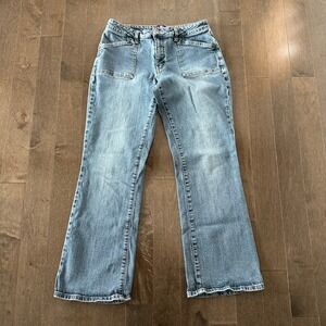 Y2K LA Blues Stretch Mid Rise Jeans Western Boot Cut Front Patch Pockets 12P